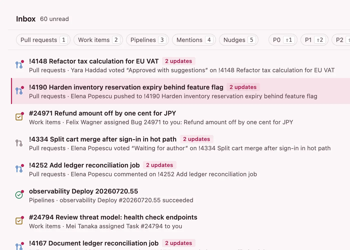 The Inbox in the Sakura theme.